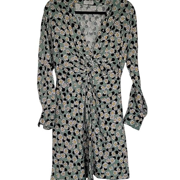 Sandro Angele Ruched Printed Linen-blend Mini Dress in Sage, 40 - Picture 1 of 10